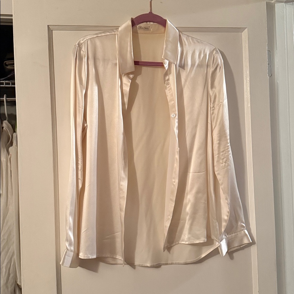 Silky Cream Button-Down Blouse - Unbranded